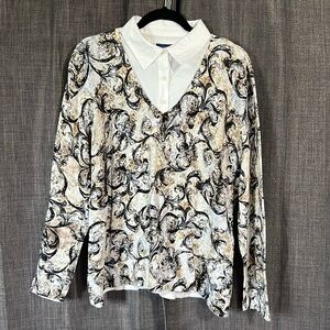Karen Scott sweater with built in collared shirt size XL